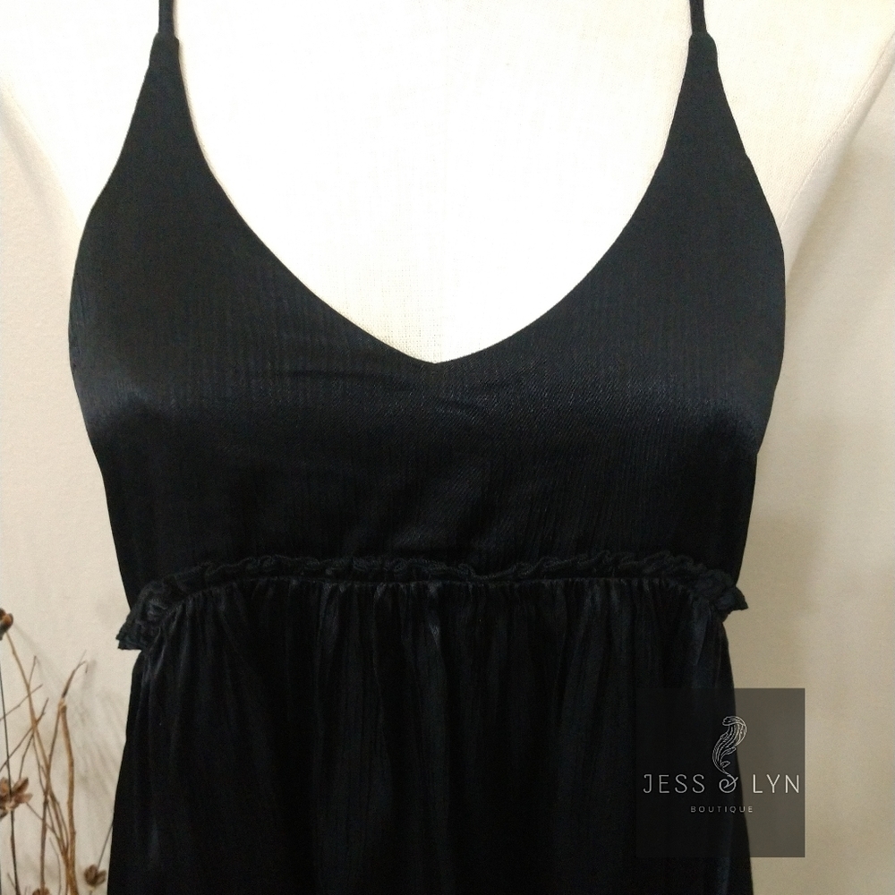 🆕 Black Flowy Babydoll Boho Tank w/Adjustable Straps - Picture 5 of 16